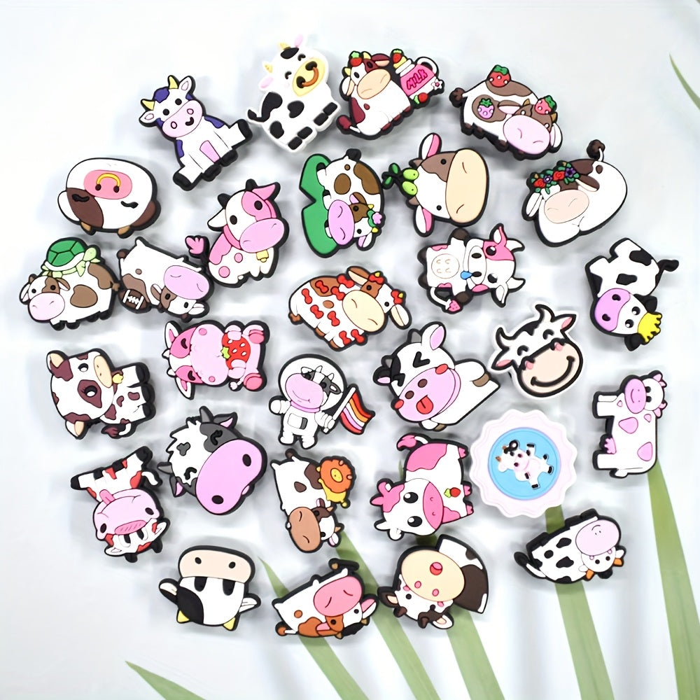 Women's PVC Cow Cattle Shoe Charms 29pcs Pink DIY Accessories Gift