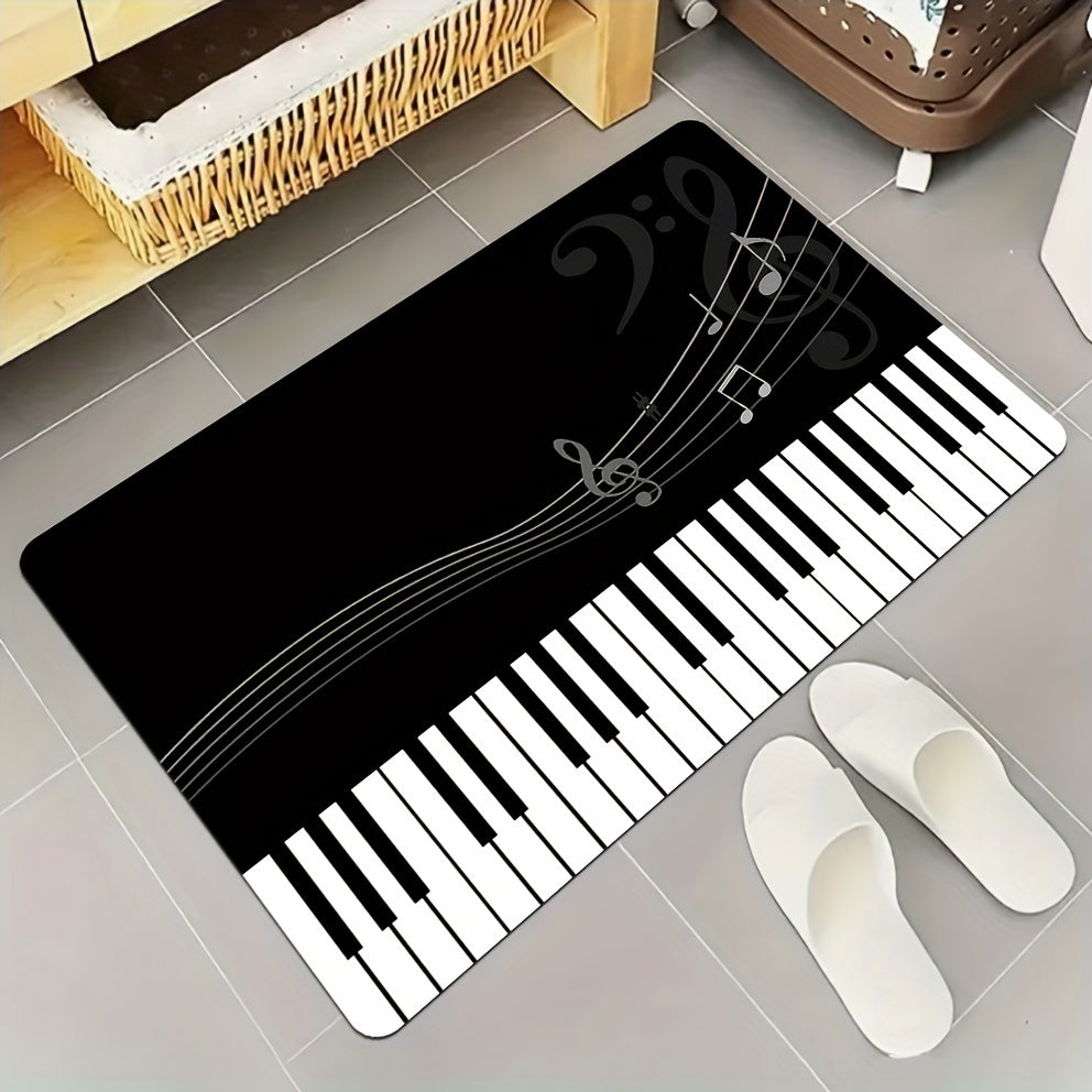 Piano Key Kitchen Floor Mat Non-Slip Waterproof Oil-Proof Soft Flannel