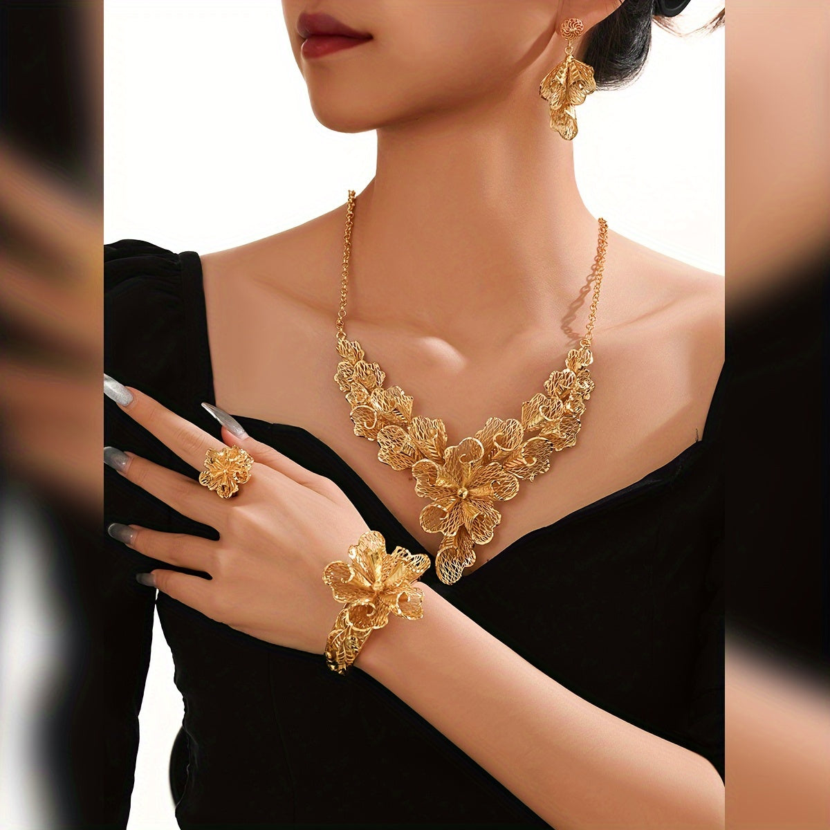 Vintage Style 18K Gold Plated Copper Jewelry Set for Women with Elegant Design