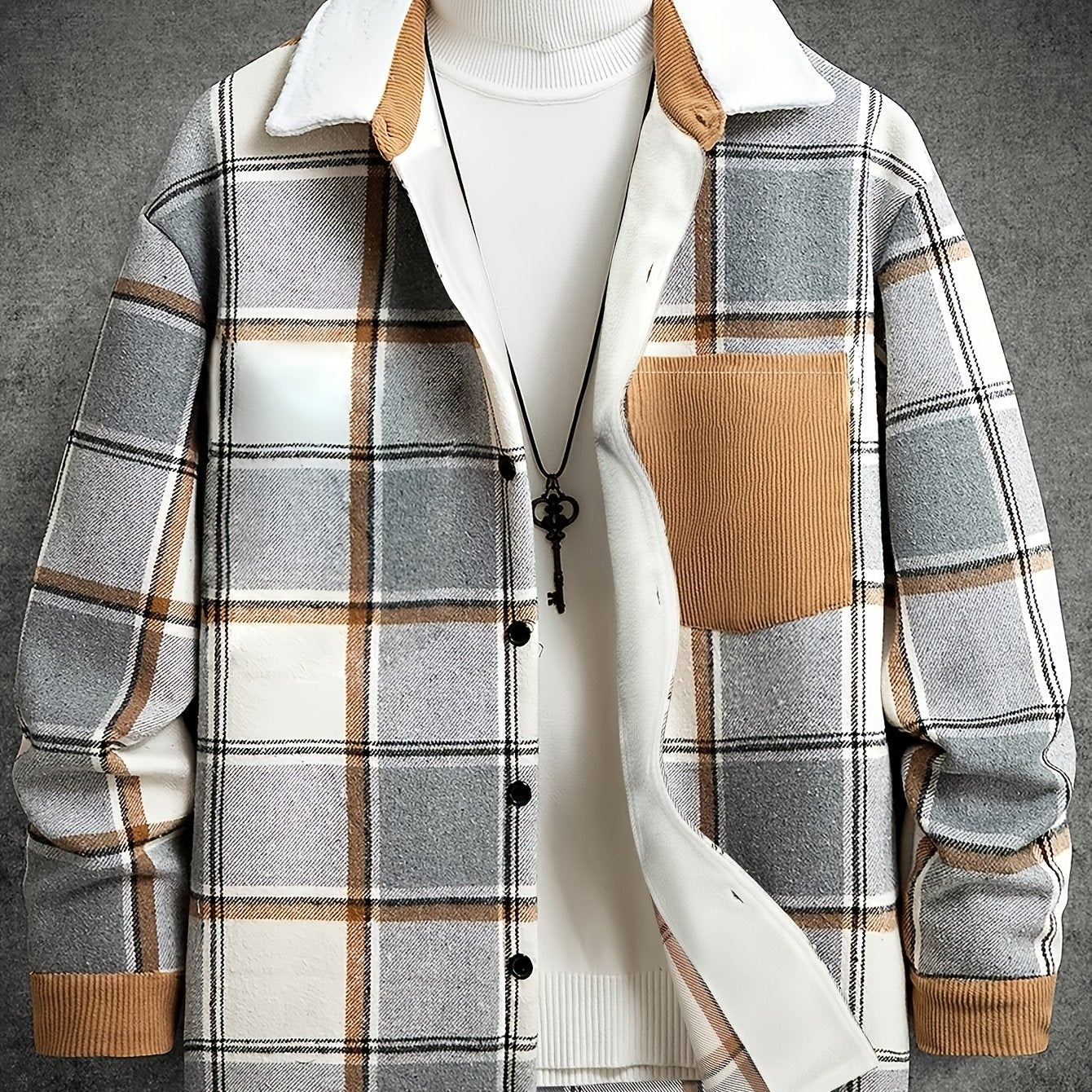 Men's Casual Plaid Shirt Made from 100% Polyester Knit Fabric with Lapel Collar and Button Details