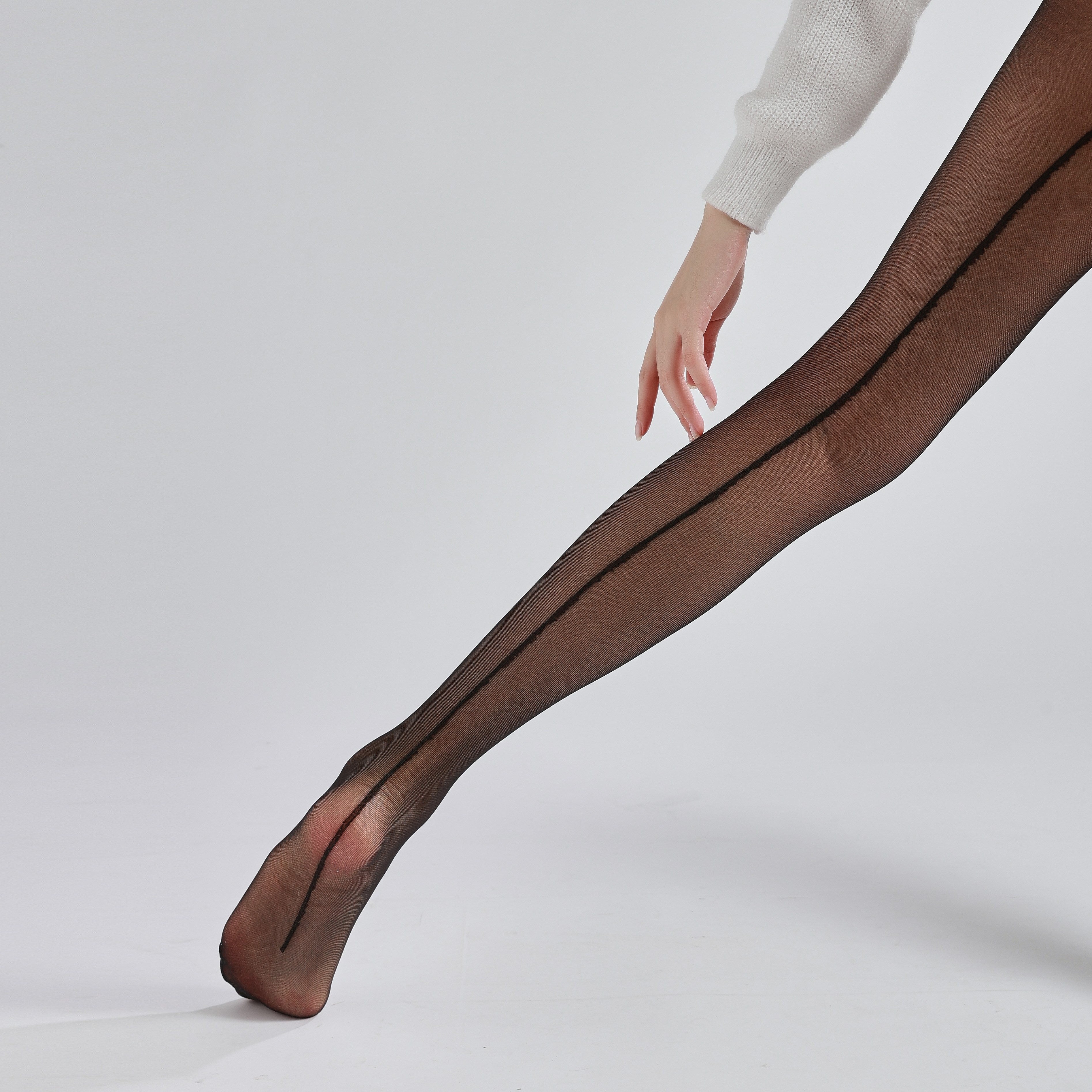 Women's Ultra-Thin Black Pantyhose with Back Seam and Knit Fabric