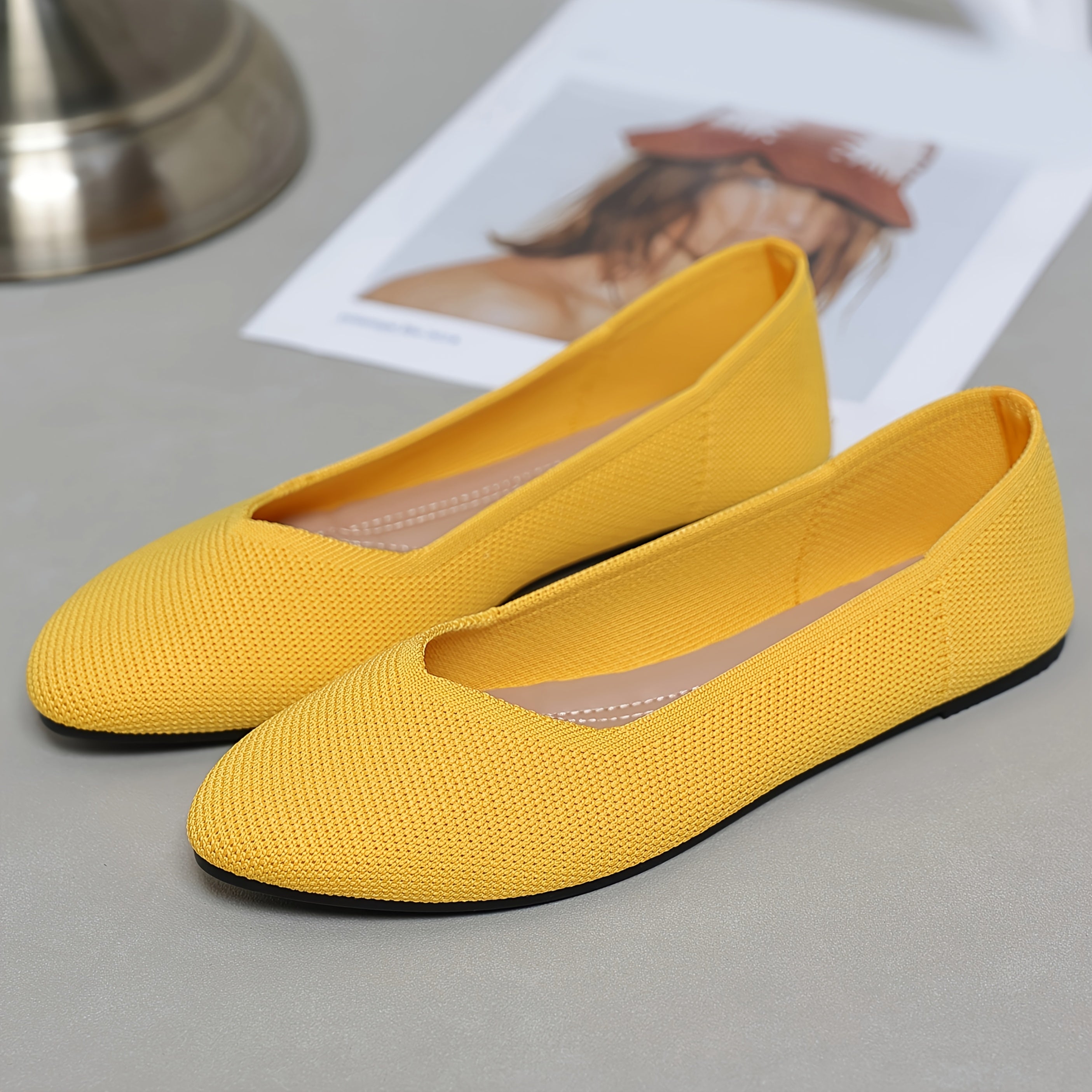 Women Knitted Slip-On Flats Breathable Casual Ballet Shoes