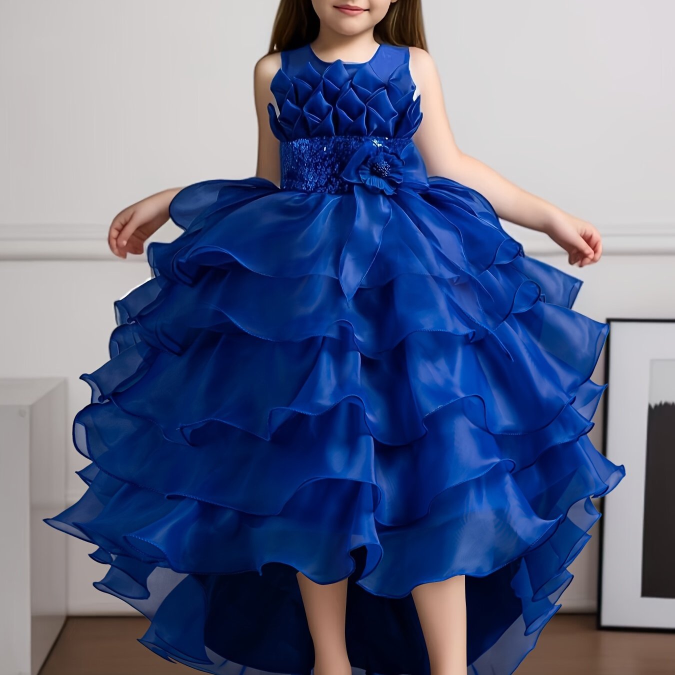 Girls Sequin Cake-Style Dress for Performance Weddings Graduation Princess Fluffy Toddler