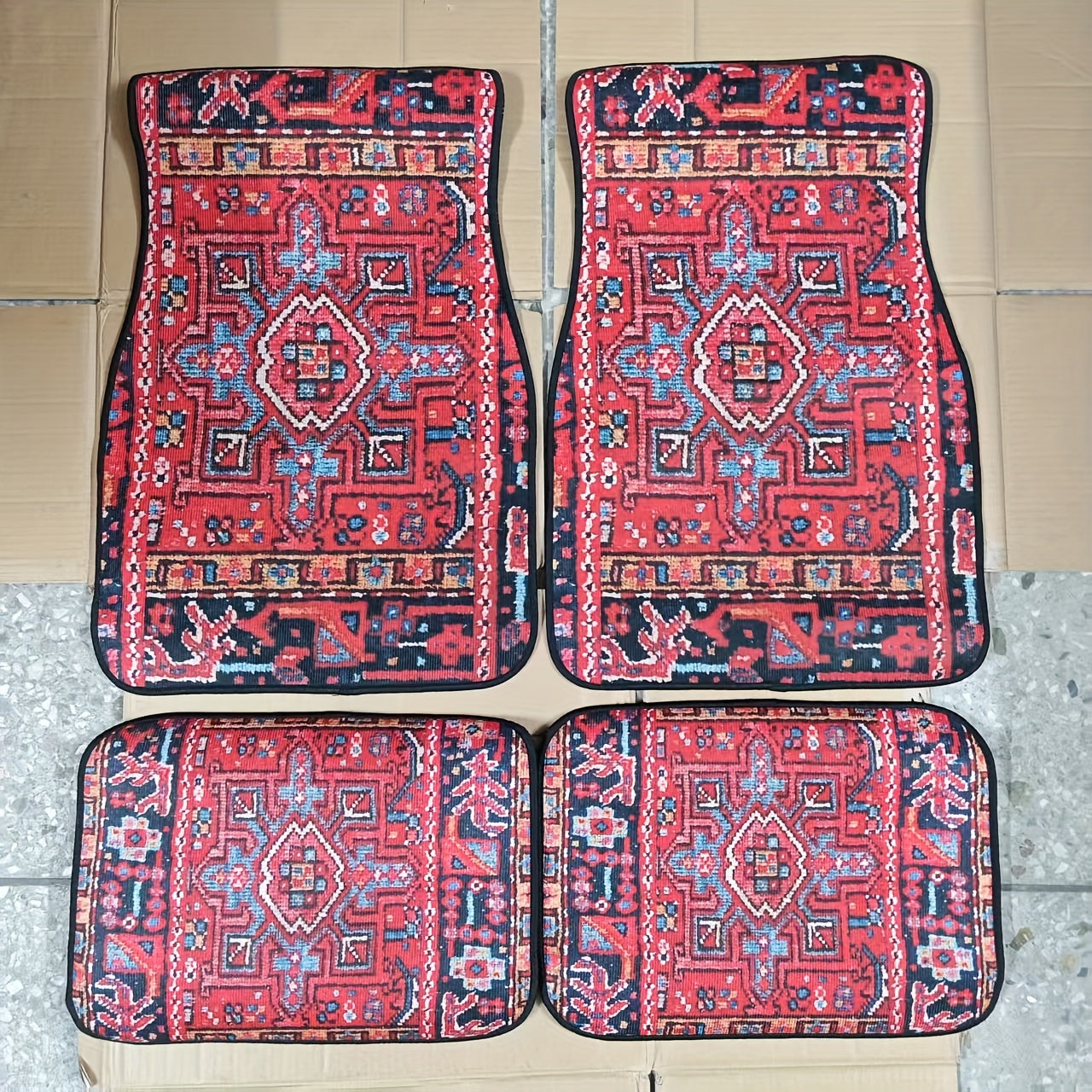 Car Floor Mats 2D Flat Vintage Ethnic Style Universal Fit 4 Pcs