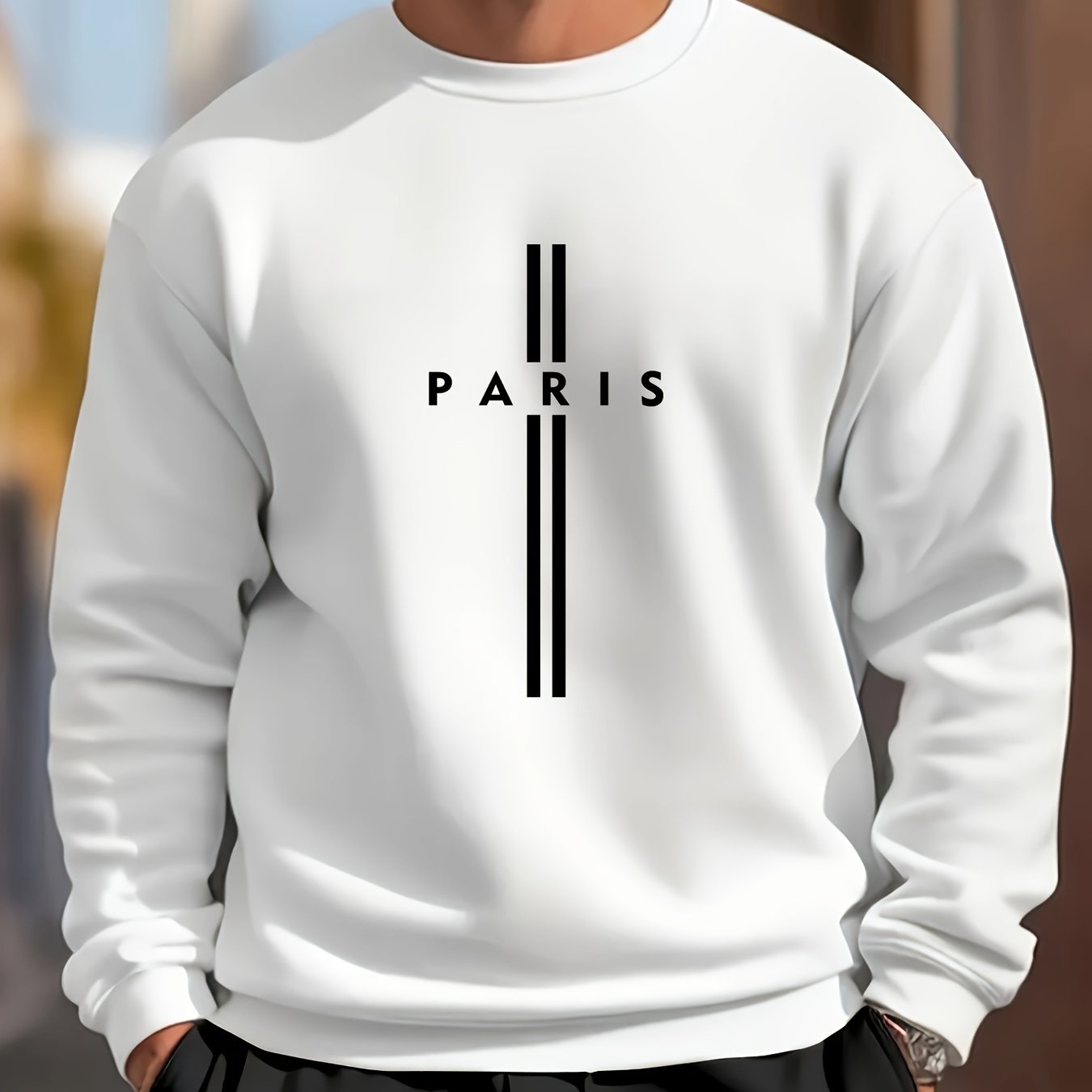 Men's Polyester Crew Neck Sweatshirt with Letter Print for Outdoor Sports in Spring and Autumn