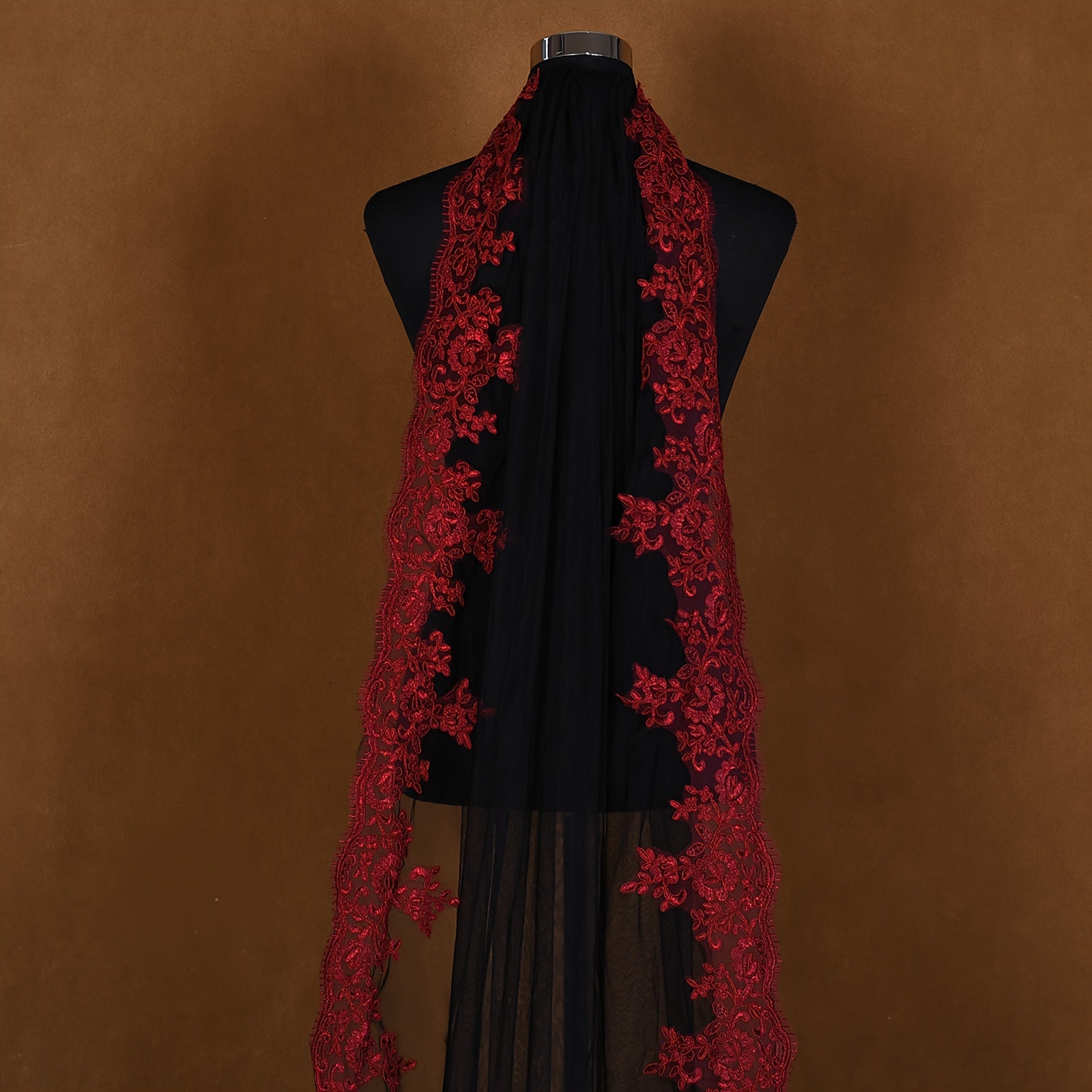 Velo de novia con peine de 3 m de largo, negro burdeos, con bordado, accesorio de boda