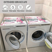 Rangli qor odamning yuvish mashinasi chang yopqichi, gilos gullari bilan qish manzarasi