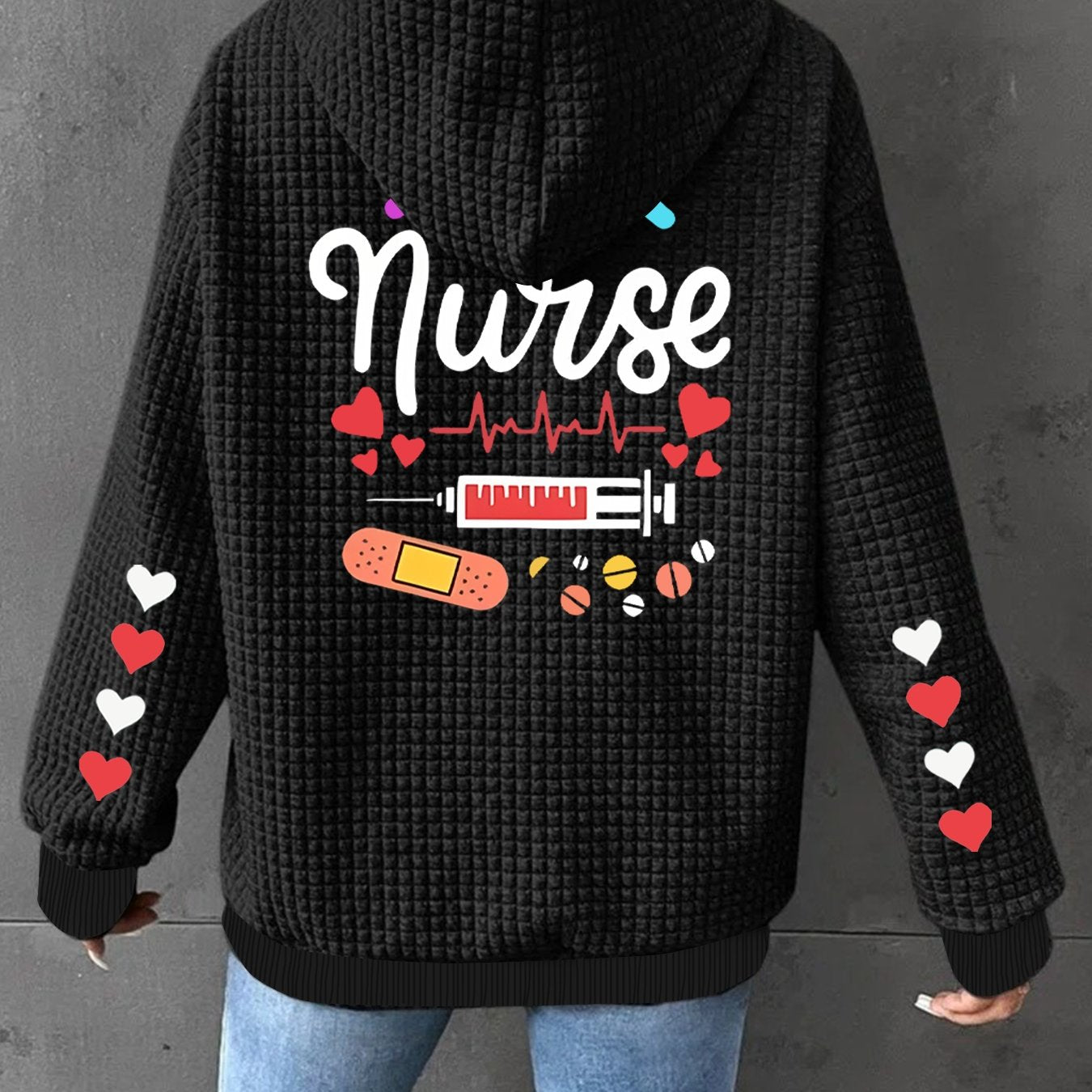 Women’s Comfortably Soft Hoodie Jacket with Heart and EKG Print