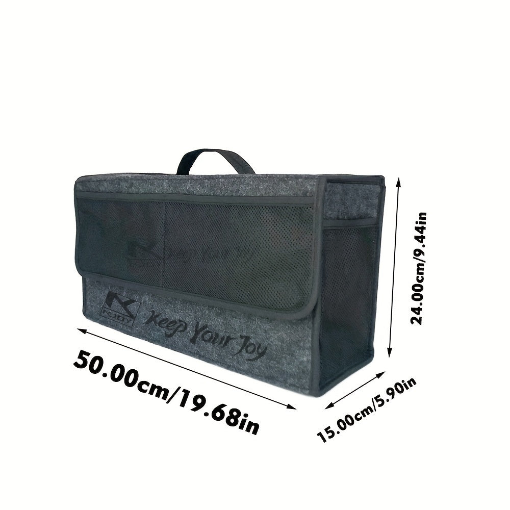 Felt Car Trunk Storage Bag with Mesh Pockets Foldable Home Organizer