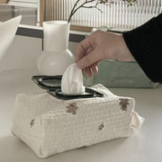 Beige Embroidered Wet Wipes Dispenser Hangable for Diapers Strollers Travel