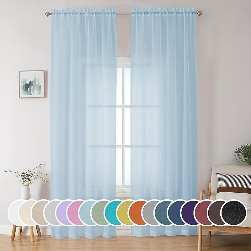 Terylene Gauze Curtains 2-Piece Set Semi-Transparent Light-Filtering Home Decor