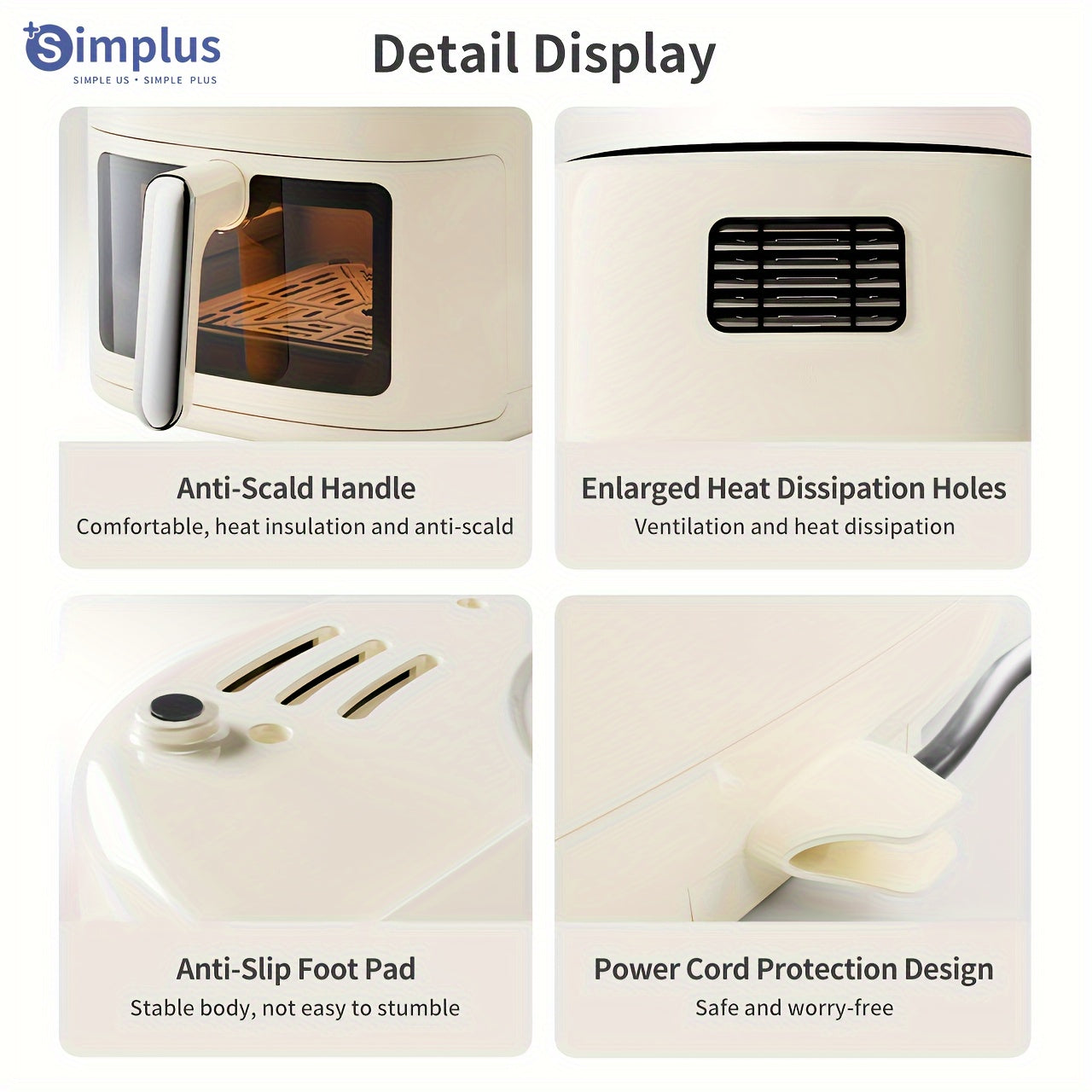 Freidora de aire de 6L con pantalla táctil LCD, 10 menús preestablecidos, diseño compacto para 5-8 personas