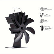 Black 7-Blade Fireplace Fan Heat Powered Stove Fan Portable Indoor Outdoor