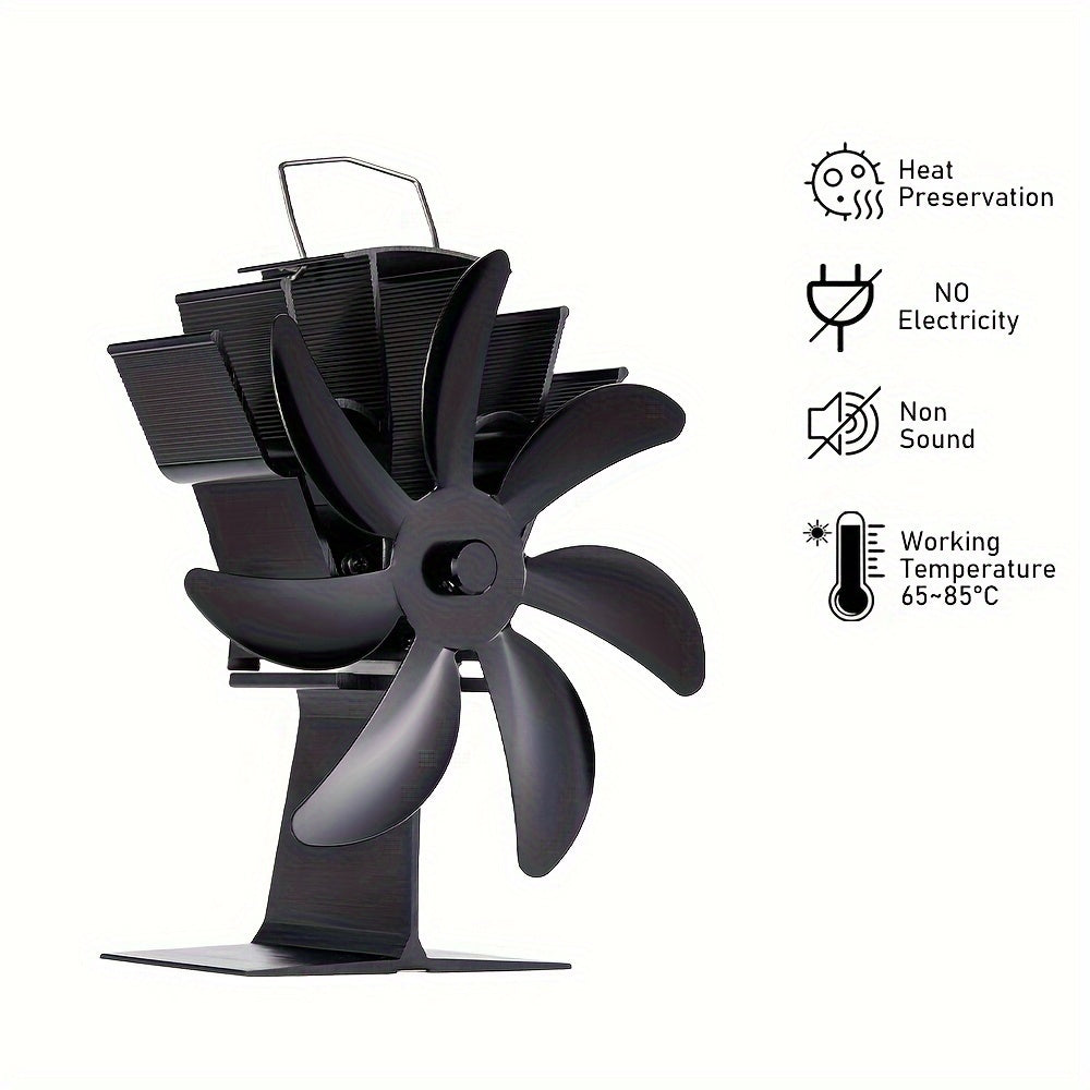 Black 7-Blade Fireplace Fan Heat Powered Stove Fan Portable Indoor Outdoor