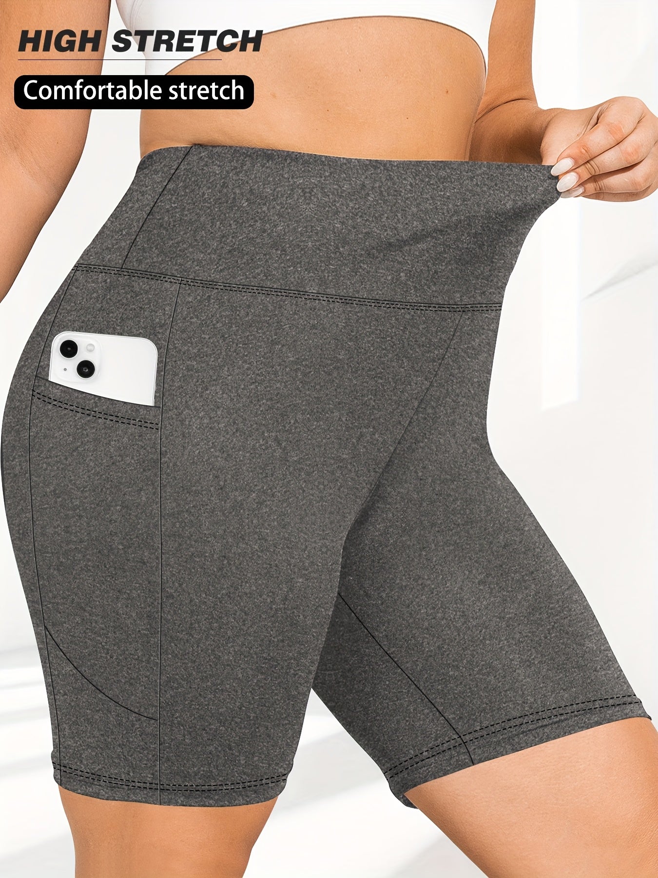 Женские шорты для йоги с высокой талией и карманами, дышащие с эластичной тканью