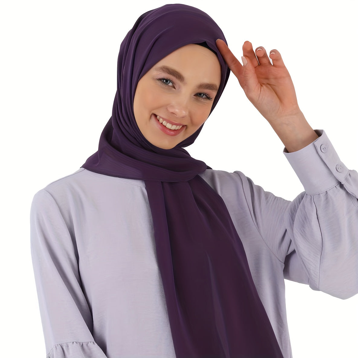 Women's Solid Color Polyester Chiffon Hijab Scarf Lightweight Elegant Muslim Head Cover
