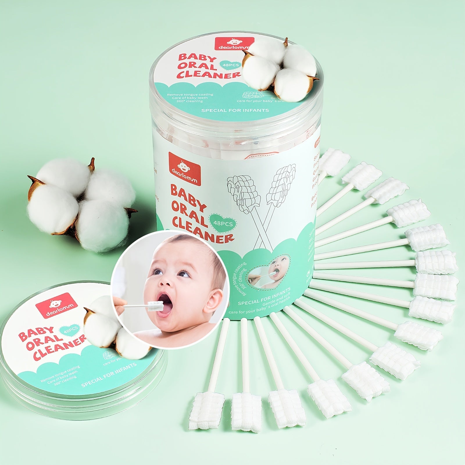 Baby Oral Hygiene Set with Tongue Cleaner and 48 Disposable Toothbrushes for Ages 0-36 Months