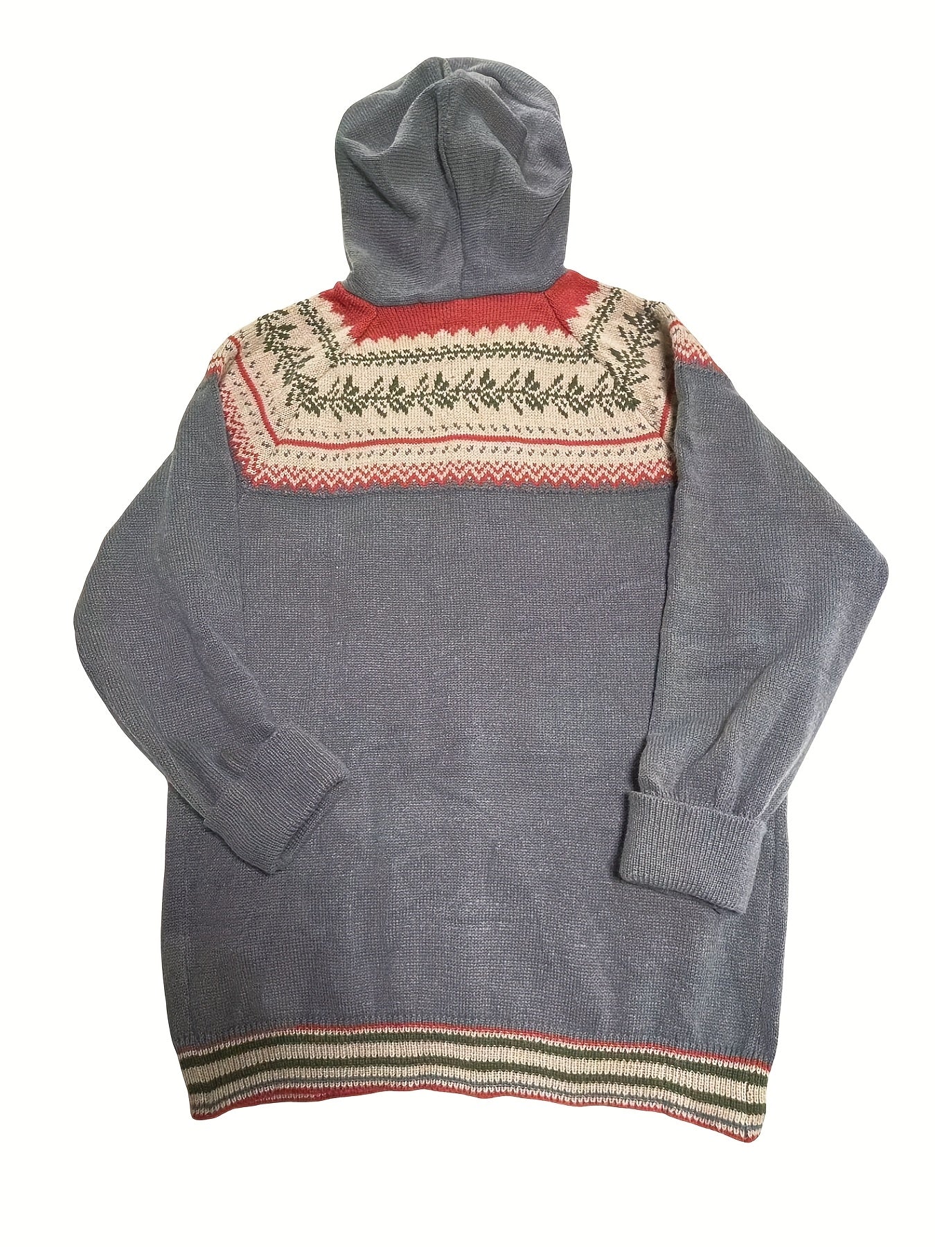 Plus Size Women's Geometric Pattern Hooded Cardigan Sweater Long Sleeve Cozy Fall Winter Outerwear