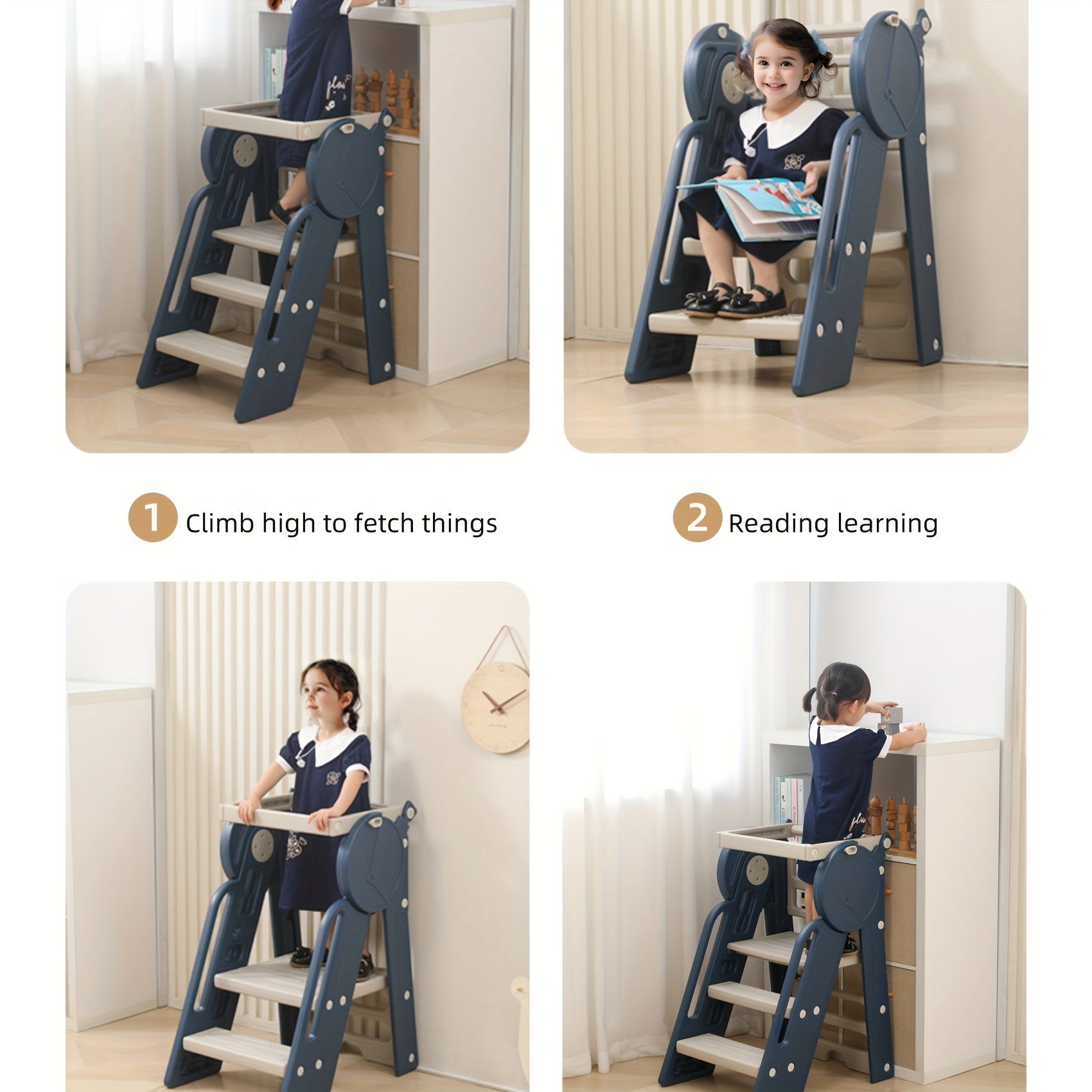 Children's Safety Stool 3-Step Plastic with Guardrails Anti-Slip for Kids Ages 3-6