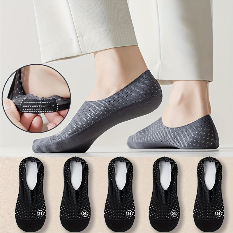 Men's Invisible Socks 5 Pairs Non-Slip Breathable Nylon Spandex Solid