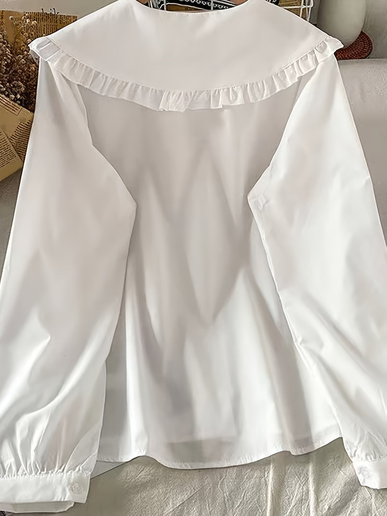 Women's Long Sleeve Shirt with Doll Collar Micro Elastic Polyester Solid Color Teen