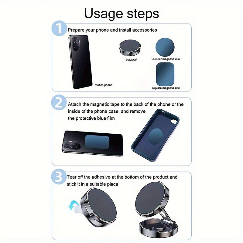 Magnit telefon uchun tutqich, avtomobil uchun o‘rnatish, zink alloy, 360° aylantirish, bukiladigan