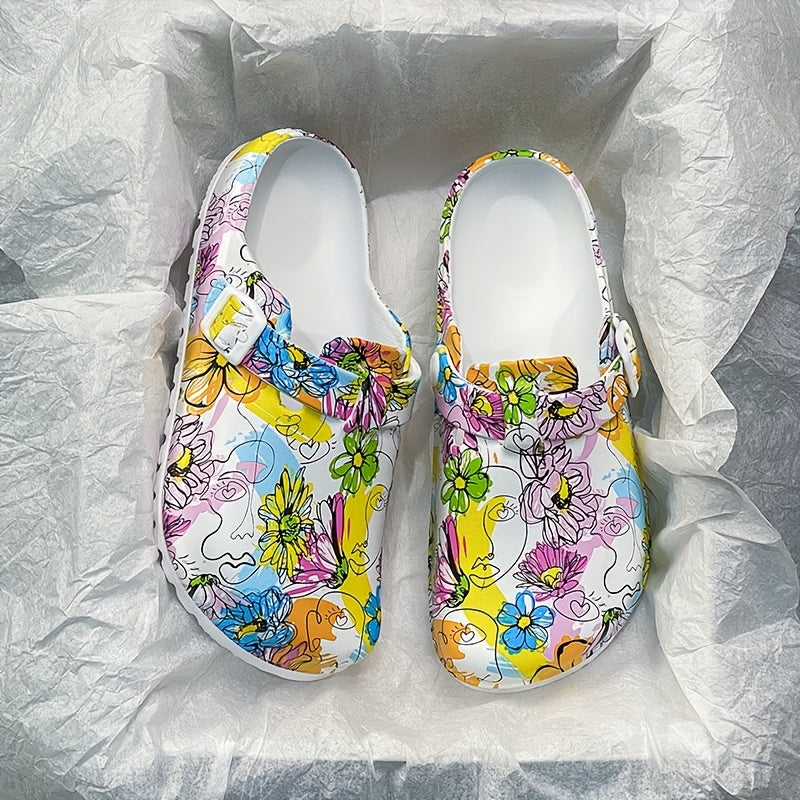 Women EVA Wedge Flatform Shoes Floral Graffiti Color-Block Slip-Resistant