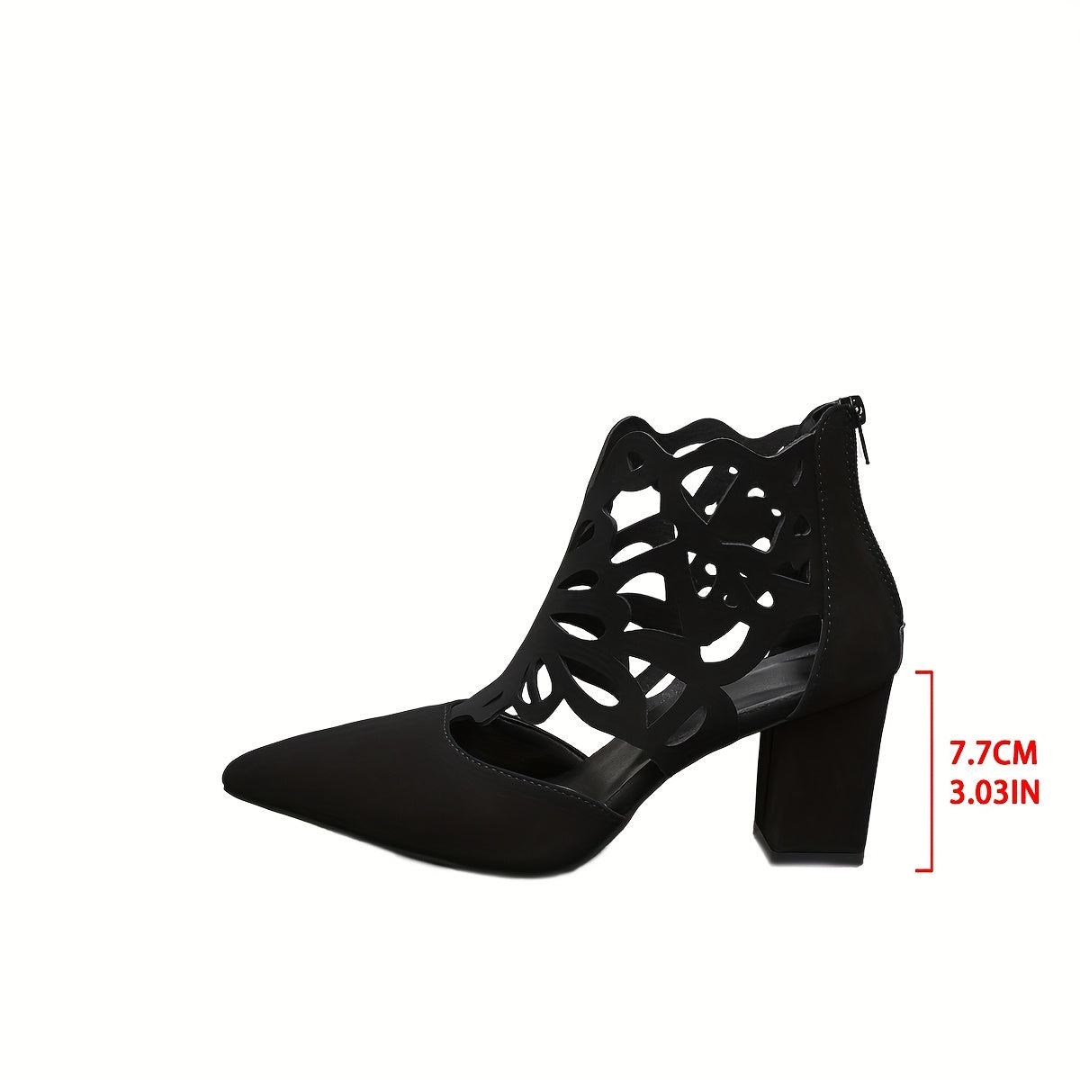 Women's Black High Heels Chunky Heel Cut-Out Butterfly Pointed Toe