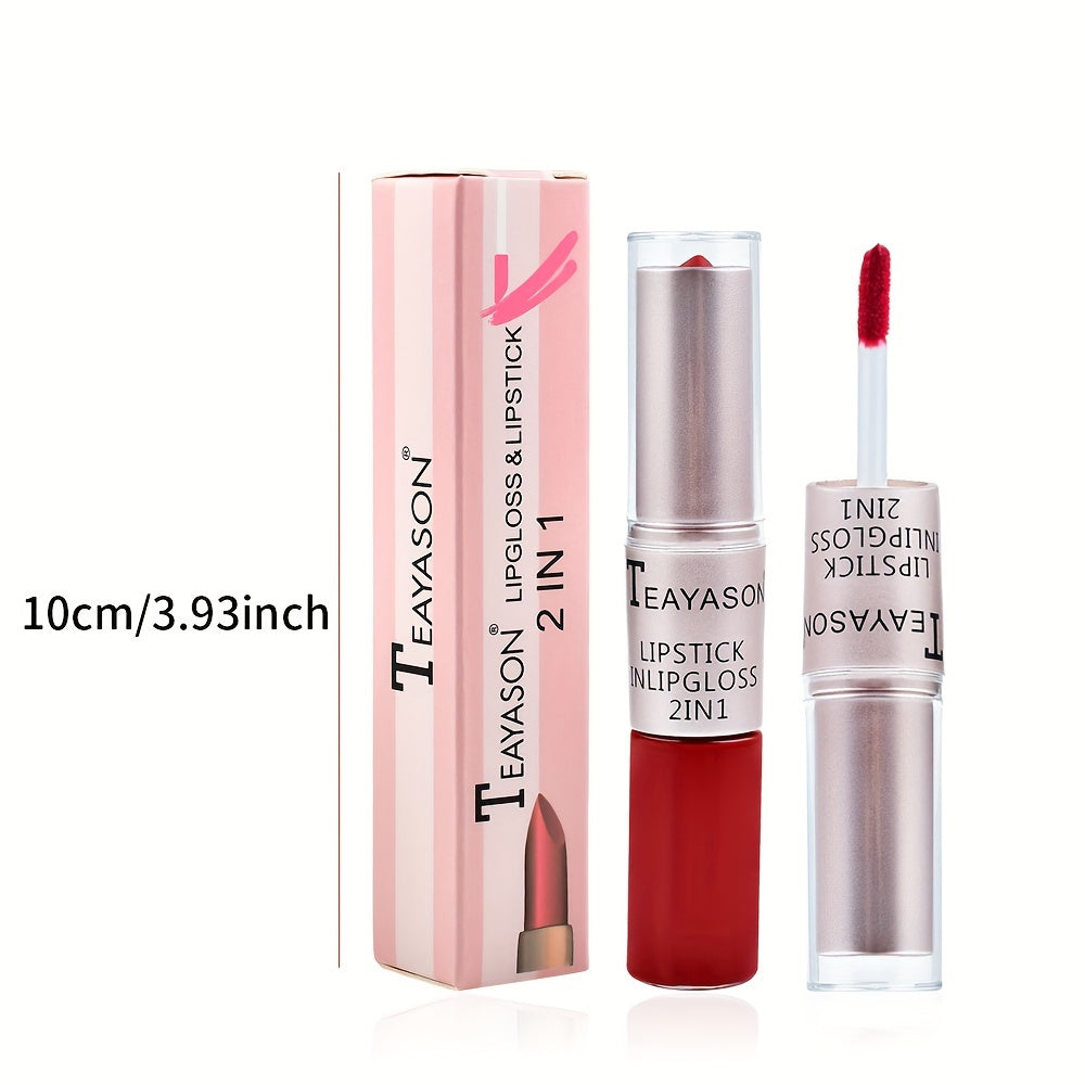 Women’s Dual-Ended Matte Lipstick and Lip Gloss Set Red Nude