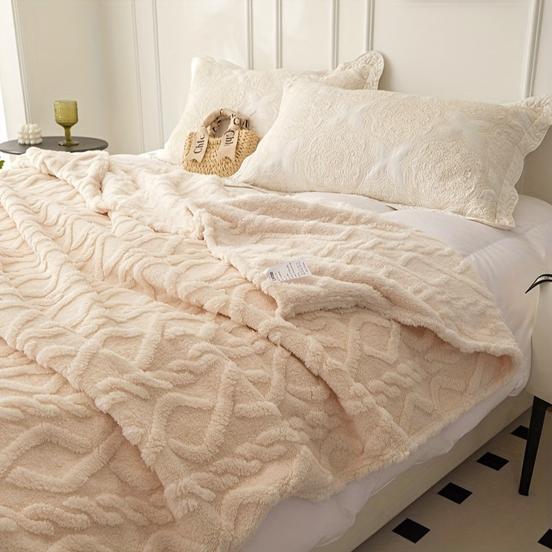 Manta de felpa Jacquard 203x229 cm, suave y cálida, con diseño geométrico de hojas en tafeta