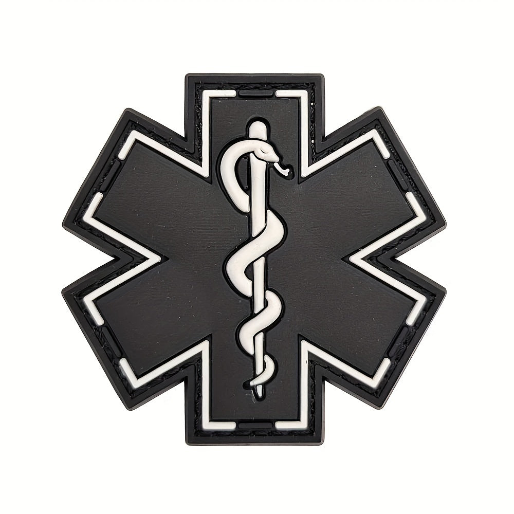 PVC Rubber Paramedic Badge with Star of Life for First Aid and Backpack Attachment