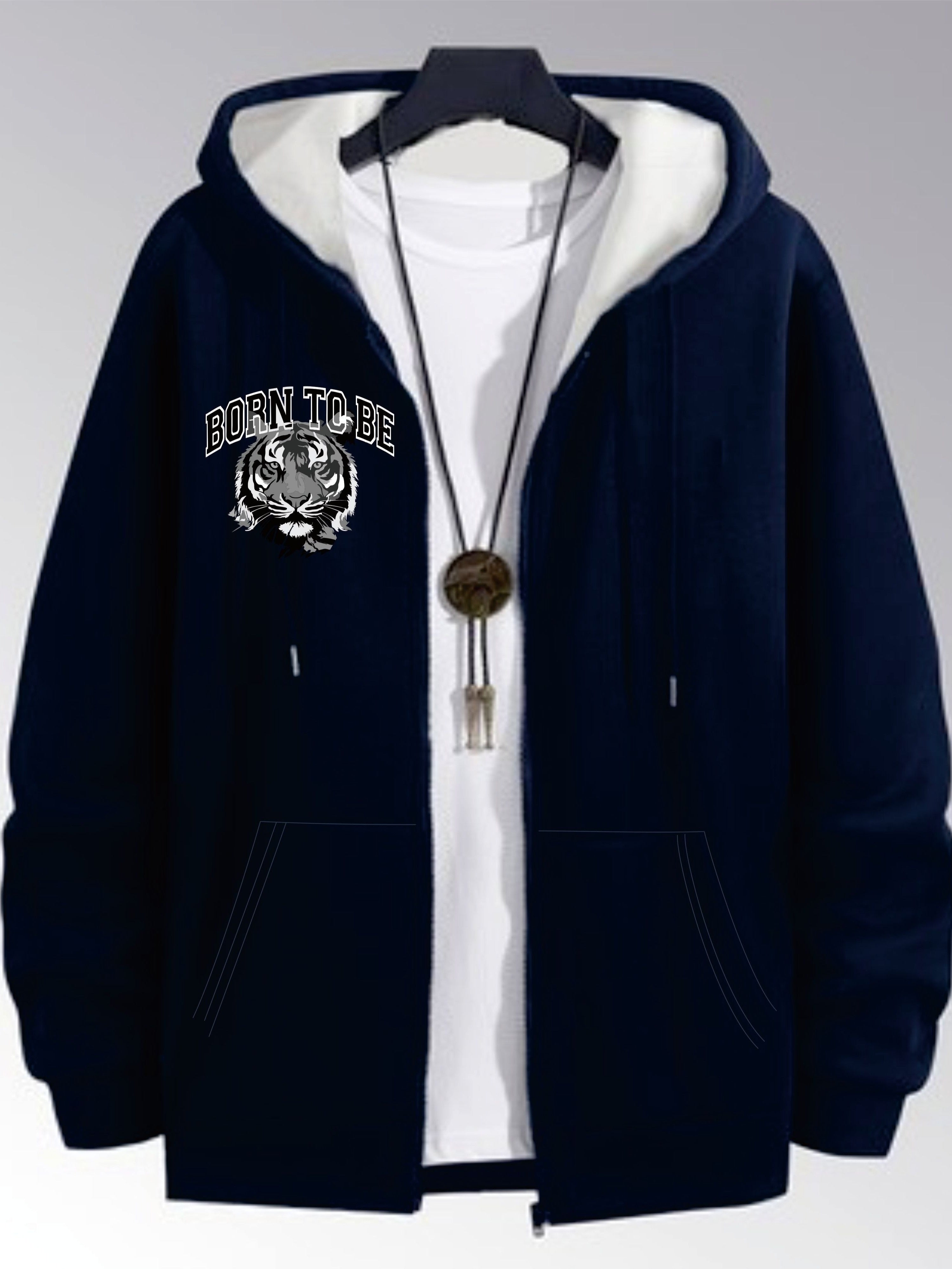 Plus Size Vintage Animal Print Hooded Jacket for Men Fall Winter Polyester