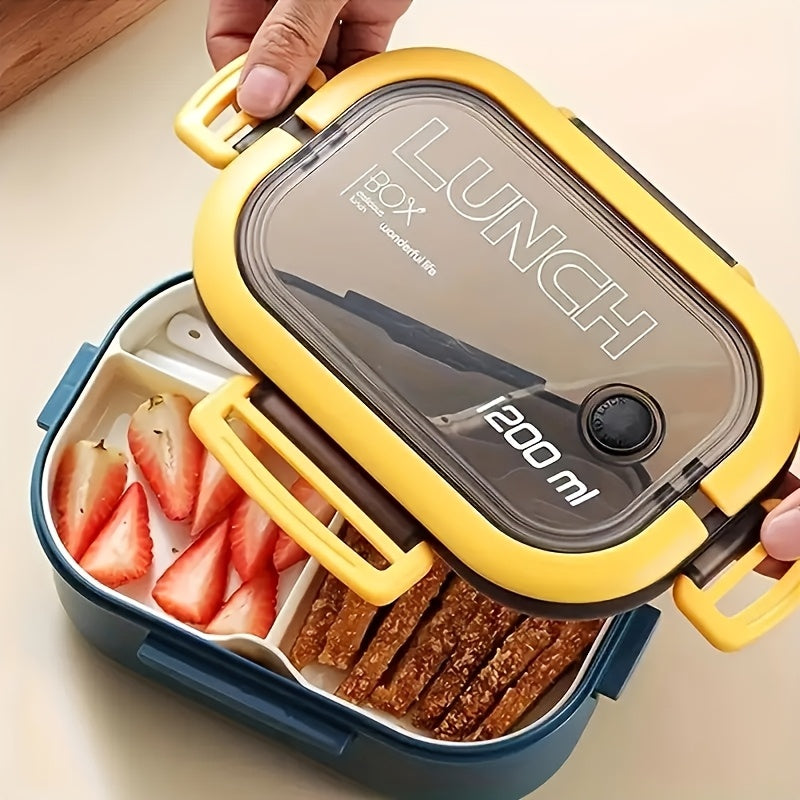 2-Tier Microwave Safe Plastic Lunch Box Set with Spoon and Fork for School and Work