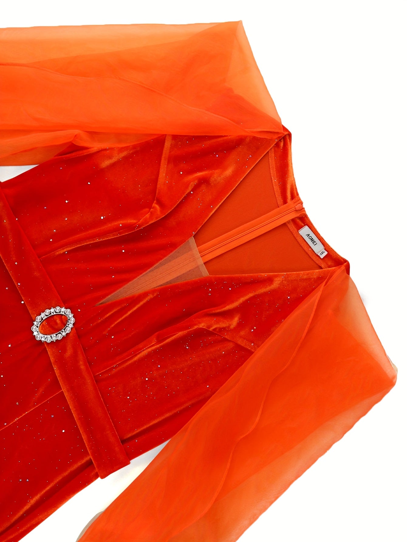 Women's Red Bodycon Party Dress with Puff Sleeves and High Slit