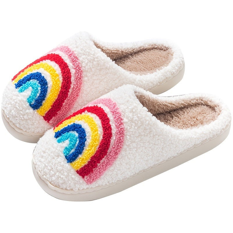 Women's Plush Rainbow Indoor Slippers Warm Cozy House Shoes