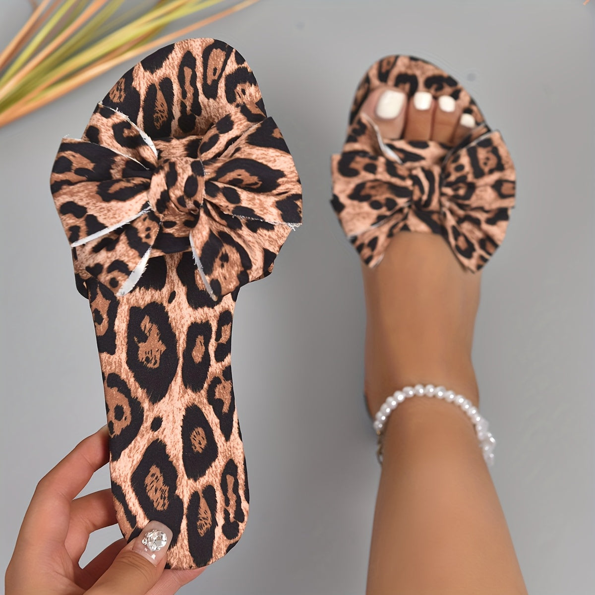 Women's Leopard Print Slide Sandals Open-Toe Cushioned Beach Shoes