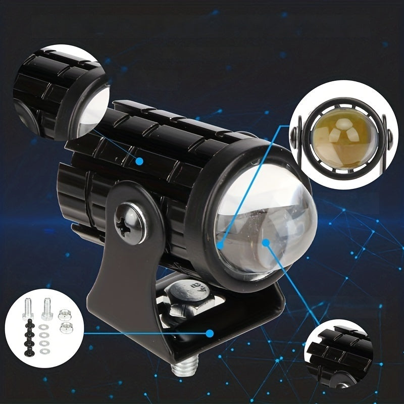 Universal Motorcycle LED Headlight Mini Driving Light Dual Color Off-Road Spotlights