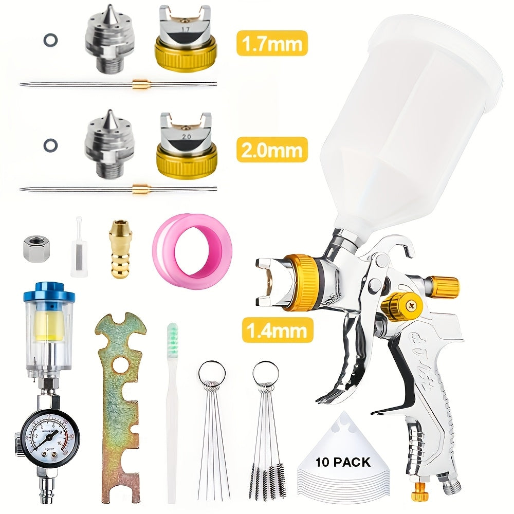 Green Stainless Steel HVLP Spray Gun with 1.4/1.7/2.0mm Nozzles and 600cc Cup