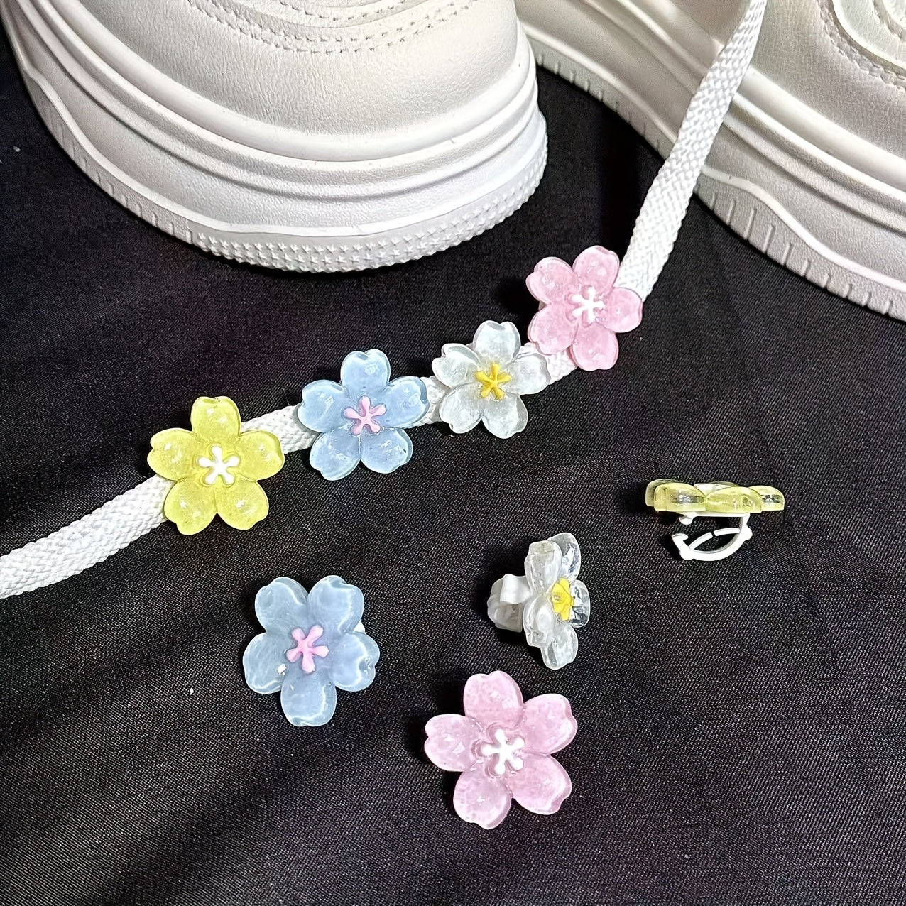Unisex Flower Shoe Buckle Set 8pcs Cherry Blossom DIY Lace Decorations