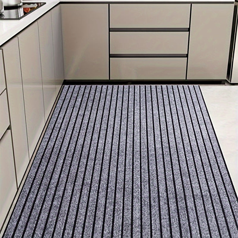Gray Striped Non-Slip Household Mat for Indoor Kitchen and Bedroom