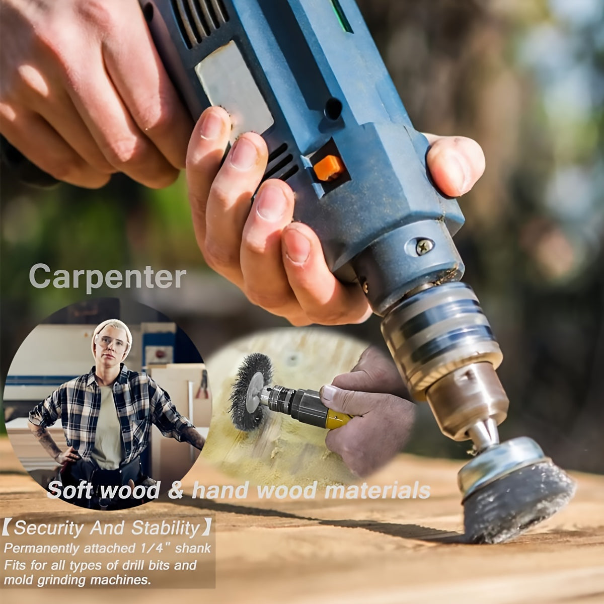 3PCS Wire Brush Wheel Cup Set Coarse Carbon Steel Rust Removal Drill Attachments