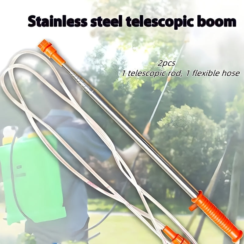 2 телескопические штанги с 3,3 м нержавеющим шланговым распылителем для высоконапорного распыления при поливе, покраске и сельском хозяйстве.