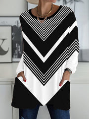 Women's Plus Size Long Sleeve T-Shirt Polyester Knit Geometric Pockets