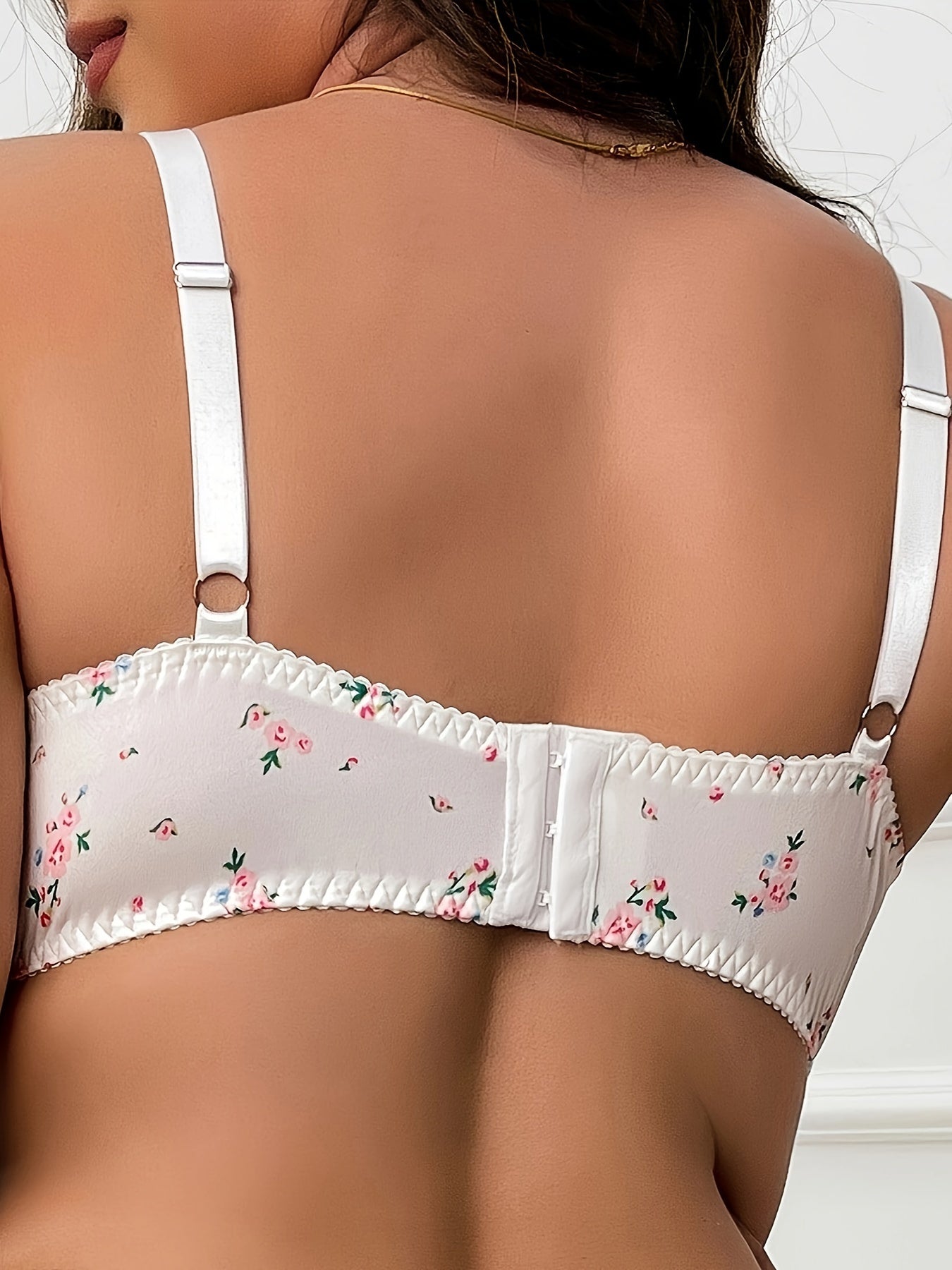 Sujetador de encaje talla grande con estampado floral y estiramiento medio para mujeres