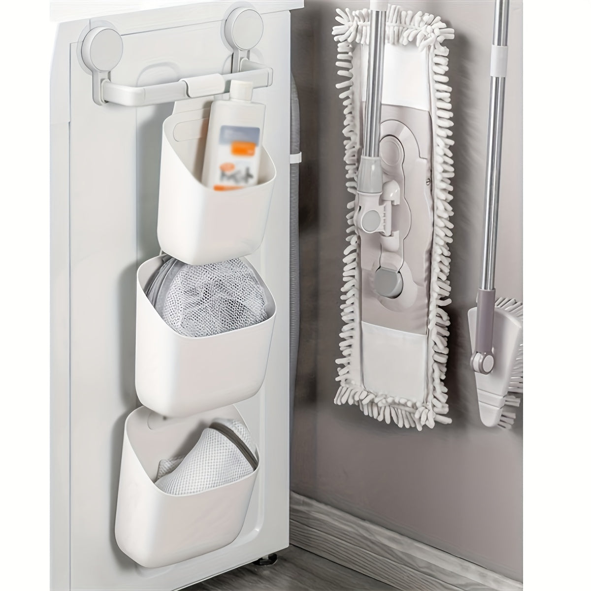 Wall-Mounted Plastic Storage Basket Organizer for Bathroom and Kitchen