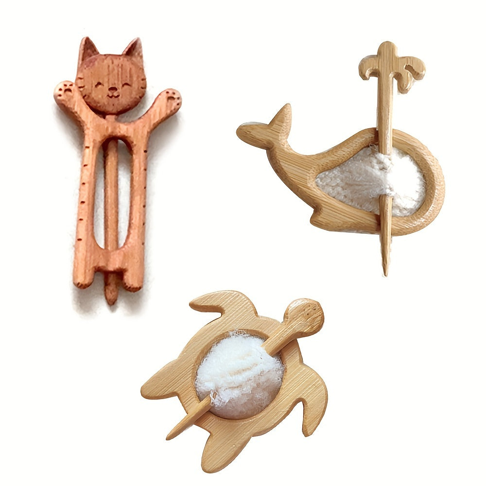 Set of 3 Wooden Animal Brooches Cartoon Dog Cat Vintage Fashion Accessories for Shawl Scarf Sweater