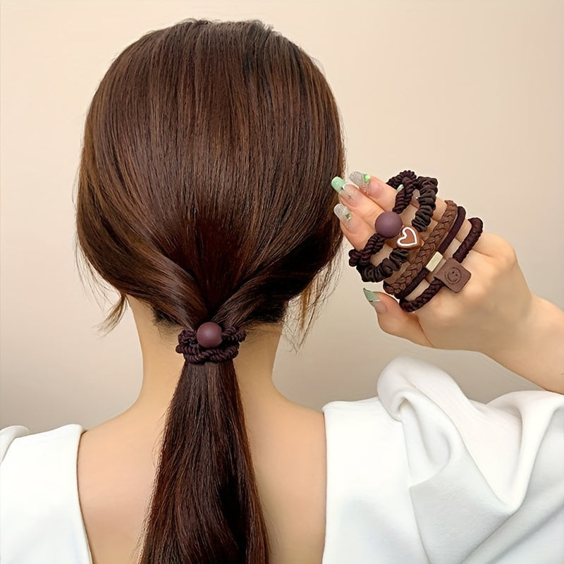 Casual Polyester Hair Ties Set with Heart and Smile Charms for Women
