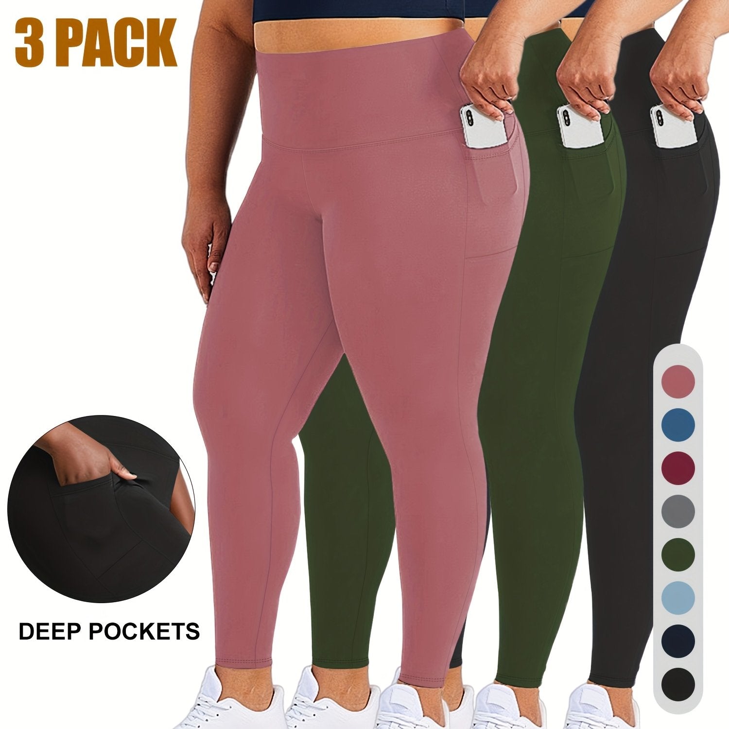 Women High-Waist Leggings with Deep Pockets 9/3 Length 4-Way Stretch