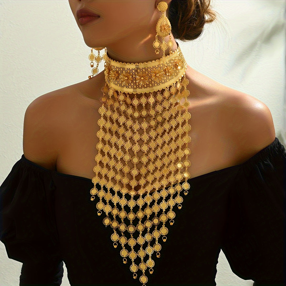 Vintage Sunflower Pendant Necklace and Earrings Set Gold Plated for Weddings and Parties