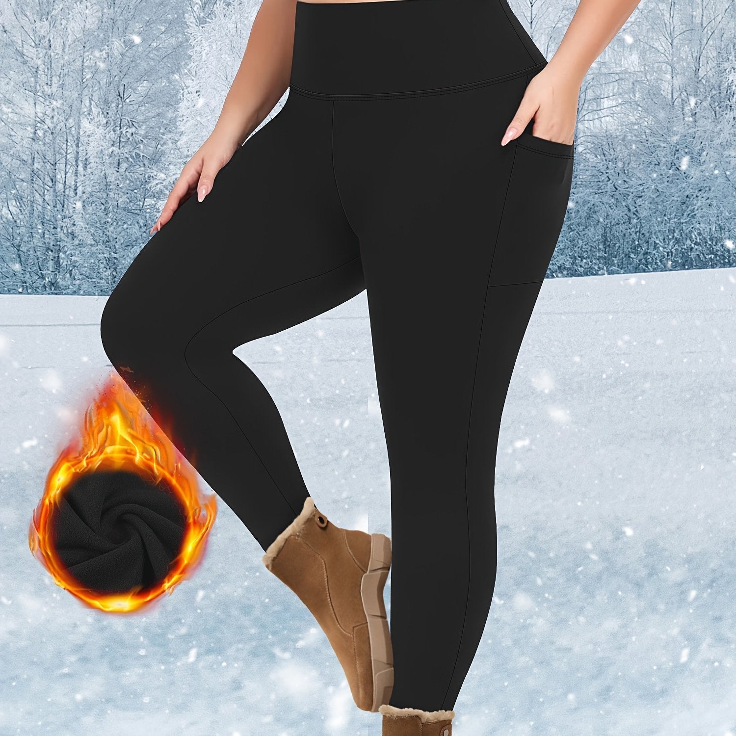 Leggings de yoga con forro de felpa para mujer talla grande, aislamiento térmico de invierno